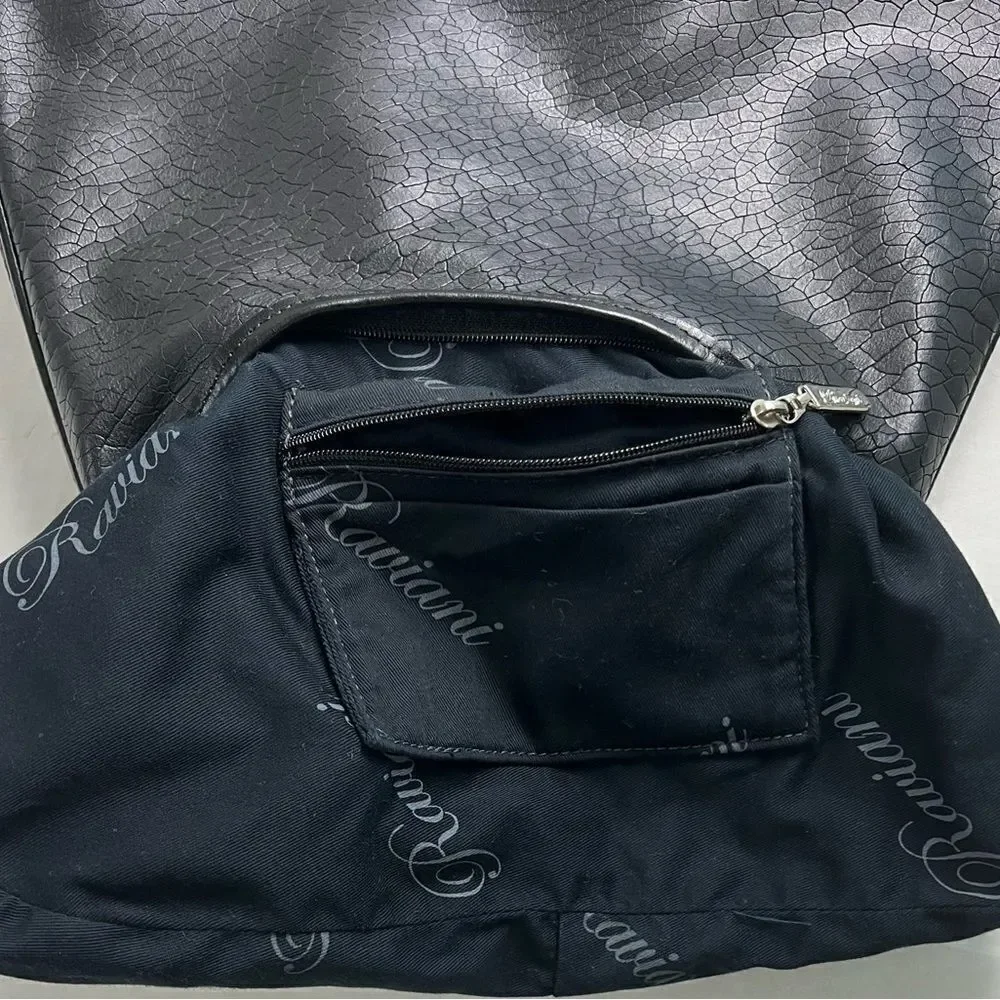 Raviani Black Leather Swarovski Crystal & Rivets Shoulder Bag